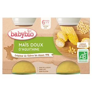 Babybio Légumes Pot Maïs Doux +6m Bio 2 x 130g - Publicité