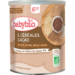 Babybio 5 Céréales Cacao Riz, Blé, Avoine, Seigle, Quinoa +8m Bio 220g - Publicité