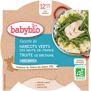 Babybio Repas Midi Assiette Haricots Verts Truite +12m Bio 230g - Publicité