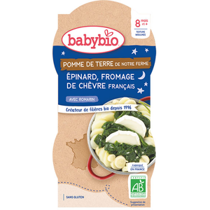 Babybio Repas Soir Bol Pomme de Terre Epinard Chèvre +8m Bio 2 x 200g - Publicité