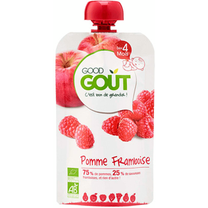 Good Goût Gourde Compote de Fruits Pomme Framboise +4m Bio 120g - Publicité