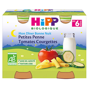 Hipp Bio Mon Dîner Bonne Nuit Bol Petites Penne Tomates Courgettes +6m 2 x 190g - Publicité