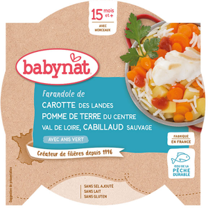 Babybio Repas Midi Assiette Carotte Pomme de Terre Cabillaud +15m Bio 260g - Publicité