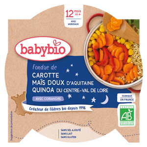 Babybio Repas Soir Assiette Carotte Maïs Quinoa +12m Bio 230g - Publicité