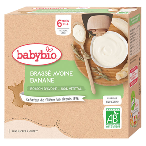 Babybio Desserts Végétaux Gourde Brassé Avoine Banane +6m Bio 4 x 85g - Publicité