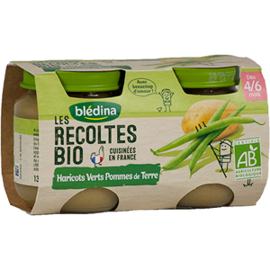 Blédina Les Récoltes Bio Pot Haricots Verts Pommes de Terre +4m 2 x 130g - Publicité