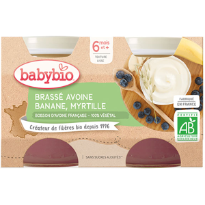 Babybio Desserts Végétaux Pot Brassé Avoine Banane Myrtille +6m Bio 2 x 130g - Publicité