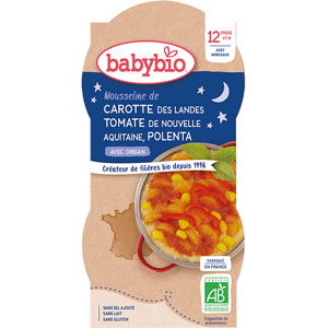 Babybio Repas Soir Bol Carotte Tomate Polenta +12m Bio 2 x 200g - Publicité