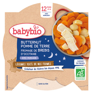 Babybio Repas Soir Assiette Butternut Pomme de Terre Fromage de Brebis +12m Bio 230g - Publicité