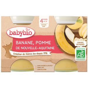 Babybio Fruits Pot Banane Pomme +4m Bio 2 x 130g - Publicité