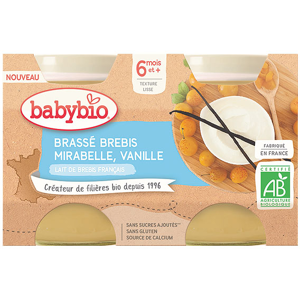 Babybio Desserts Lactés Pot Brassé au Lait de Brebis Mirabelle Vanille +6m Bio 2 x 130g - Publicité