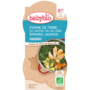 Babybio Repas Midi Bol Pomme de Terre Epinard Saumon +8m Bio 2 x 200g - Publicité