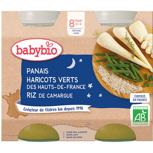 Babybio Petits Pots Bonne Nuit Panais Haricots Verts Riz +8m Bio 2 x 200g - Publicité