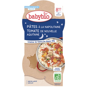 Babybio Repas Soir Bol Pâtes à la Napolitaine Tomate +8m Bio 2 x 200g - Publicité