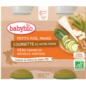 Babybio Repas Midi Pot Petits Pois Panais Courgette Veau +6m Bio 2 x 200g - Publicité