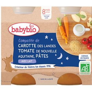 Babybio Repas Soir Pot Carotte Tomate Pâtes +8m Bio 2 x 200g - Publicité