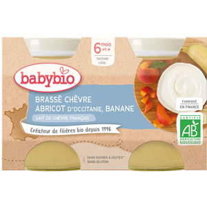 Babybio Desserts Lactés Pot Brassé au Lait de Chèvre Abricot Banane +6m Bio 2 x 130g - Publicité