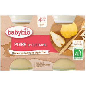 Babybio Fruits Pot Poire de Provence +4m Bio 2 x 130g - Publicité