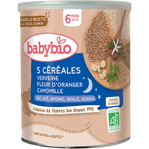 Babybio 5 Céréales Verveine Fleur d'Oranger Camomille +6m Bio 220g - Publicité