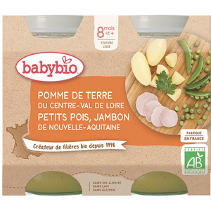 Babybio Repas Midi Pot Pomme de Terre Petits Pois Jambon +8m Bio 2 x 200g - Publicité