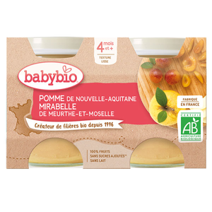 Babybio Fruits Pot Pomme Mirabelle +4m Bio 2 x 130g - Publicité
