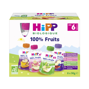 Hipp Bio 100% Fruits Gourde Multipack 4 variétés +6m 8 x 90g - Publicité