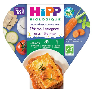 Hipp Bio Mon Dîner Bonne Nuit Assiette Petites Lasagnes aux Légumes +18m 260g - Publicité