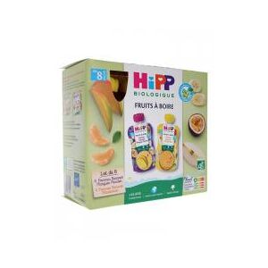 HiPP Fruits à Boire dès 8 Mois Bio 8 Gourdes de 90 ml - Boîte 8 gourdes de 90 ml