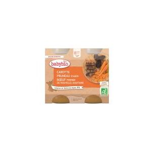 Babybio Carotte Pruneau d'Agen Boeuf Fermier de Nouvelle-Aquitaine 8 Mois et + Bio 2 Pots de 200 g - Carton 2 pots de 200 g