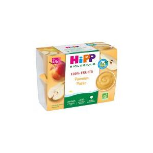 HiPP 100% Fruits Pommes Poires dès 4/6 Mois Bio 4 Pots - Carton 4 pots de 100 g