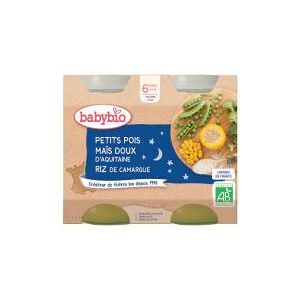 Babybio Bonne Nuit Petits Pois Maïs Doux d'Aquitaine Riz de Camargue - Carton 2 pots de 200 g