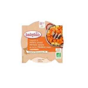 Babybio Patate Douce Pintade Fermière du Poitou Pruneaux d'Agen à la Cannelle - Carton 1 assiette de 260 g