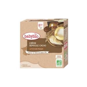 Babybio Crème Semoule au Lait de Vache Français - Cacao - Boîte 4 gourdes de 85 g