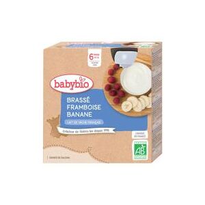 Babybio Brassé au Lait de Vache Français - Framboise Banane - Boîte 4 gourdes de 85 g