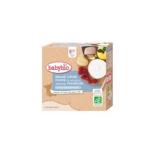 Babybio Brassé au Lait de Chèvre Français - Pomme d'Aquitaine Framboise - Boîte 4 gourdes de 85 g