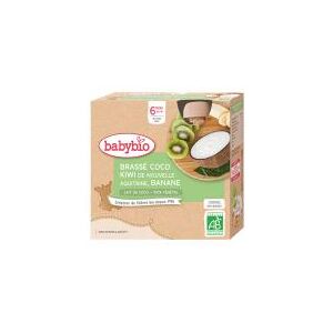 Babybio Brassé Végétal au Lait de Coco - Kiwi d'Aquitaine Banane - Boîte 4 gourdes de 85 g