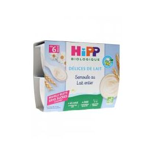 HiPP Delices de Lait Semoule au Lait Entier des 6 Mois Bio 4 Pots - Carton 4 pots de 100 g