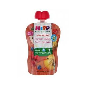 HiPP 100% Fruits Gourde Pommes Pêches Fruits des Bois dès 4/6 Mois Bio 90 g - Gourde 90 g - Publicité