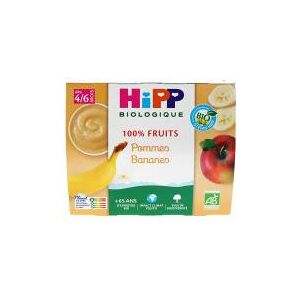 HiPP 100% Fruits Pommes Bananes 4/6 Mois Bio 4 pots x 100 g - Carton 4 pots de 100 g - Publicité