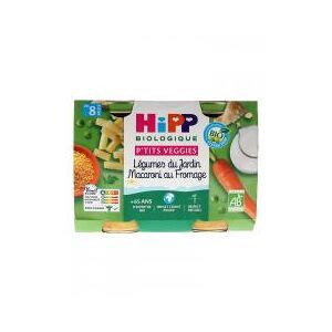 HiPP P'tits Veggies Légumes du Jardin Macaroni au Fromage dès 8 Mois Bio 2 Pots - Carton 2 pots de 190 g