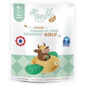 HAPPYLAL BABY 9 mois Mon écrasé de pommes de terre, épinards et bœuf lot de 8 repas x 190g - Publicité