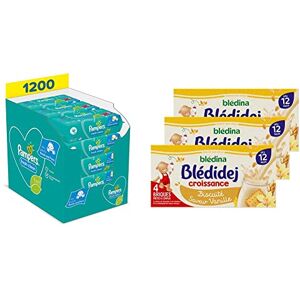 Pampers Lingettes Bébé Fresh Clean, 1200 Lingettes, Sans AlcoolParfum Rafraîchissant, & Blédina Blédidej Croissance, Céréales bébé Lactées Vanille, Dès 12 Mois, 250ml, 12 Briques - Publicité