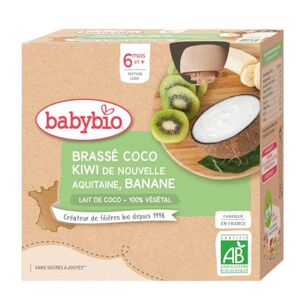 Babybio Brassés Végétaux Gourdes Brassé Lait de Coco Kiwi Banane, 4 x 85g - Publicité