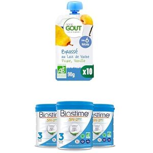 Good Goût Biostime SN-2 Bio Plus Laits Infantiles Bio 3ème âge en poudre de 10 à 36 Mois 800 G Lot De 3 ET  Brassé Au Lait De Vache Dessert Bébé Dès 6 Mois Poire, Vanille - Publicité