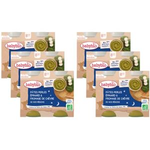 Babybio Petits pots Bonne nuit Pâtes perles Epinard & Fromage de chèvre avec morceaux BIO 8+ mois 2x200g Lot de 6 - Publicité