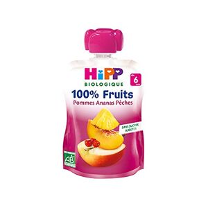 HiPP 100% Fruits Gourde Pommes Ananas Pêches dès 6 Mois Bio 90 g - Publicité