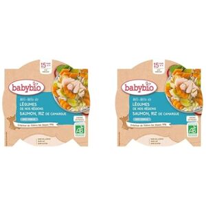 Babybio Assiette Méli-Mélo de Légumes au Saumon Riz 260 g 15+ Mois BIO (Lot de 2) - Publicité