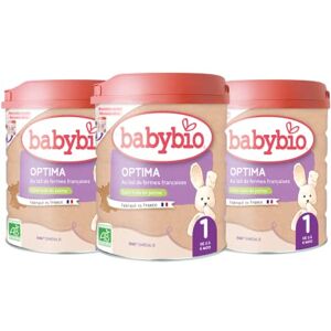 Babybio Lait Infantile Optima 1er Âge 800g de 0 à 6 Mois BIO Fabriqué en France Sans Huile de Palme Lot de 3, 2400.0 gramme - Publicité