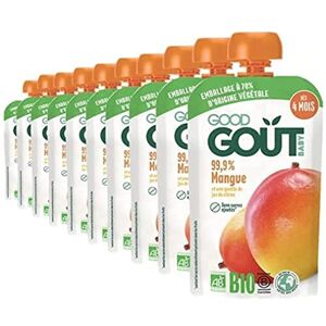 Good Goût BIO Gourde de Purée de Fruits Mangue dès 4 Mois 120 g Pack de 10 - Publicité