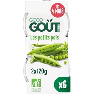 Good Goût Les Petits Pois Plat Cuisiné Pour Bébé Dès 4 Mois Purée Lisse Fabriqué En Bretagne Bol Micro-Ondable 2x120g Lot de 6 - Publicité